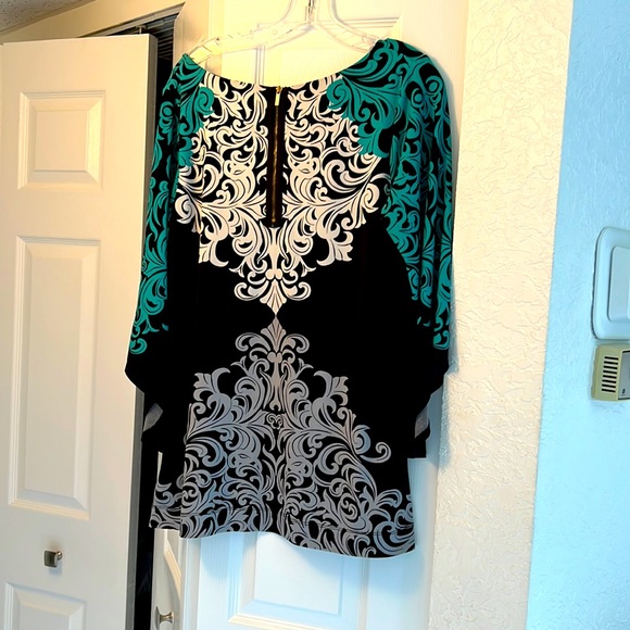 ALFANI OX  PAISLEY ZIP BACK NECK TOP - Picture 2 of 8